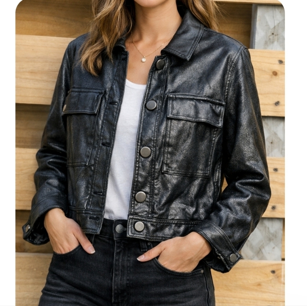 Rebecca Minkoff Vegan Black Sparkle Moto Jacket Women’s Large L Zip Up